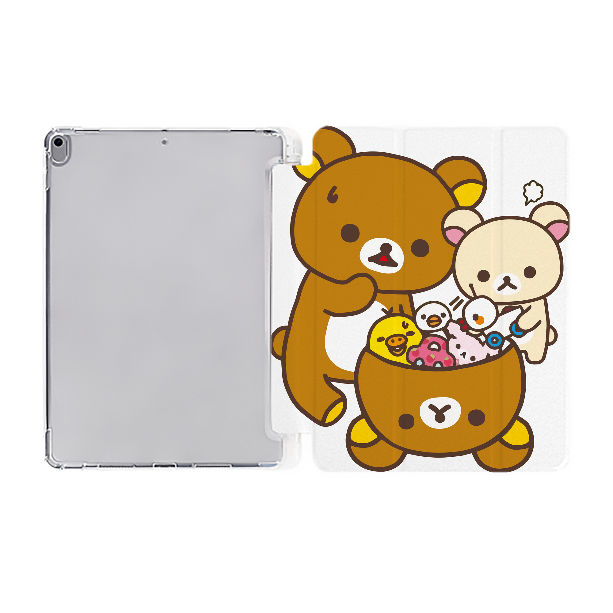 （画像用） リラックマ リラックマ キイロイトリ Rilakkuma Korilakkuma Kiiroitori IPad ケース ペン収納付き 三つ折りスタンド PUレザー×シリコン 対応機種9.5/10.5/10.9インチ